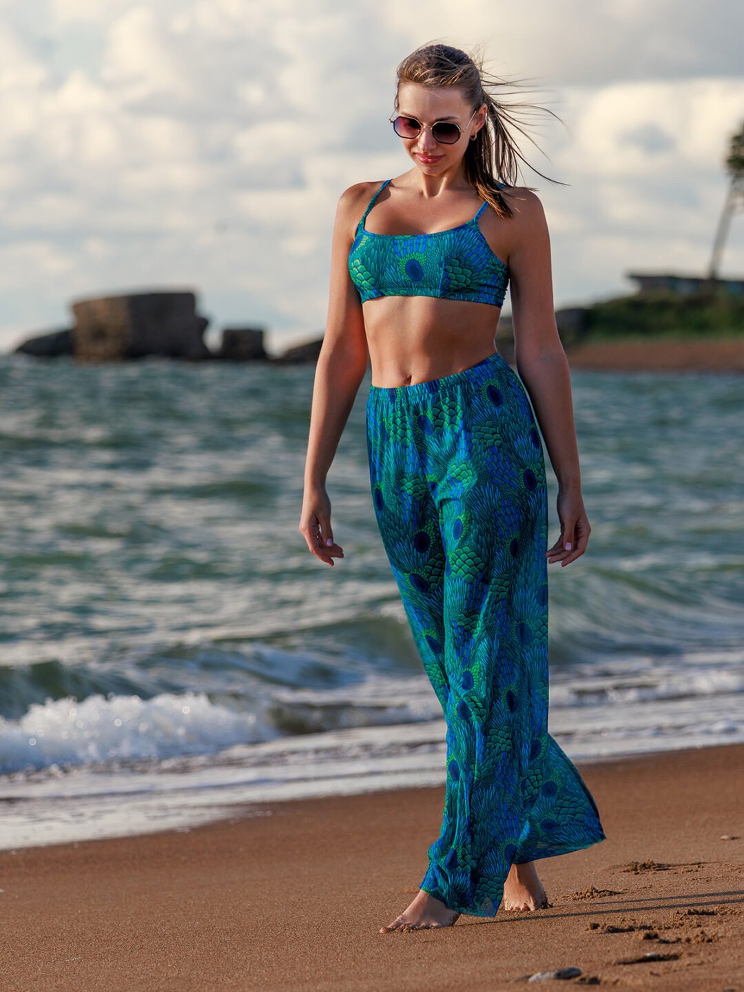 lightweight beach pants peakok blue color z10